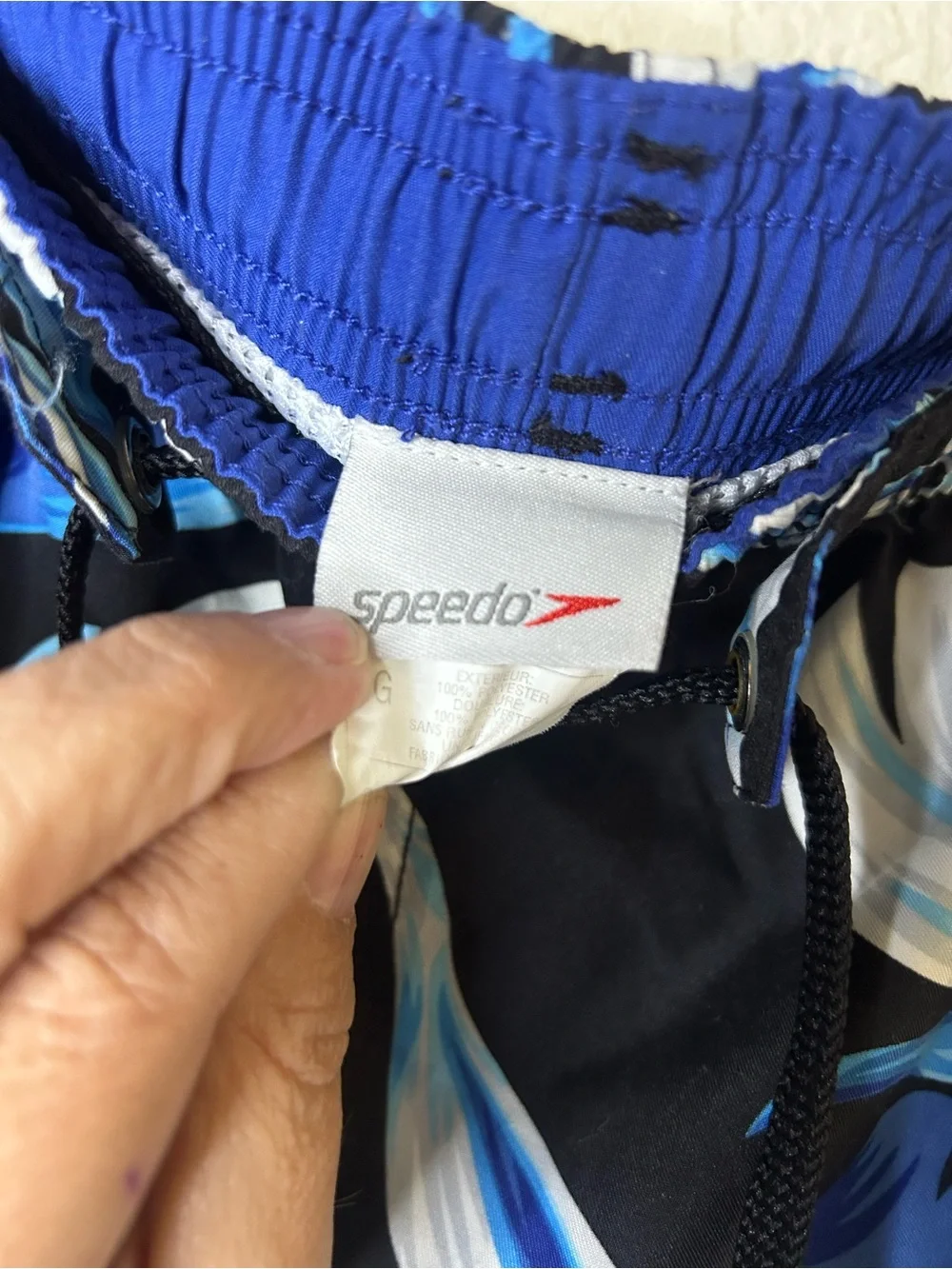 Speedo Black Swim Trunks with Blue &‎ White Floral Print Beach Lake Camp Pool L